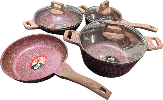 KIAM Die Casting Cookware Set With Glass Lid and Induction Bottom- 7Pcs